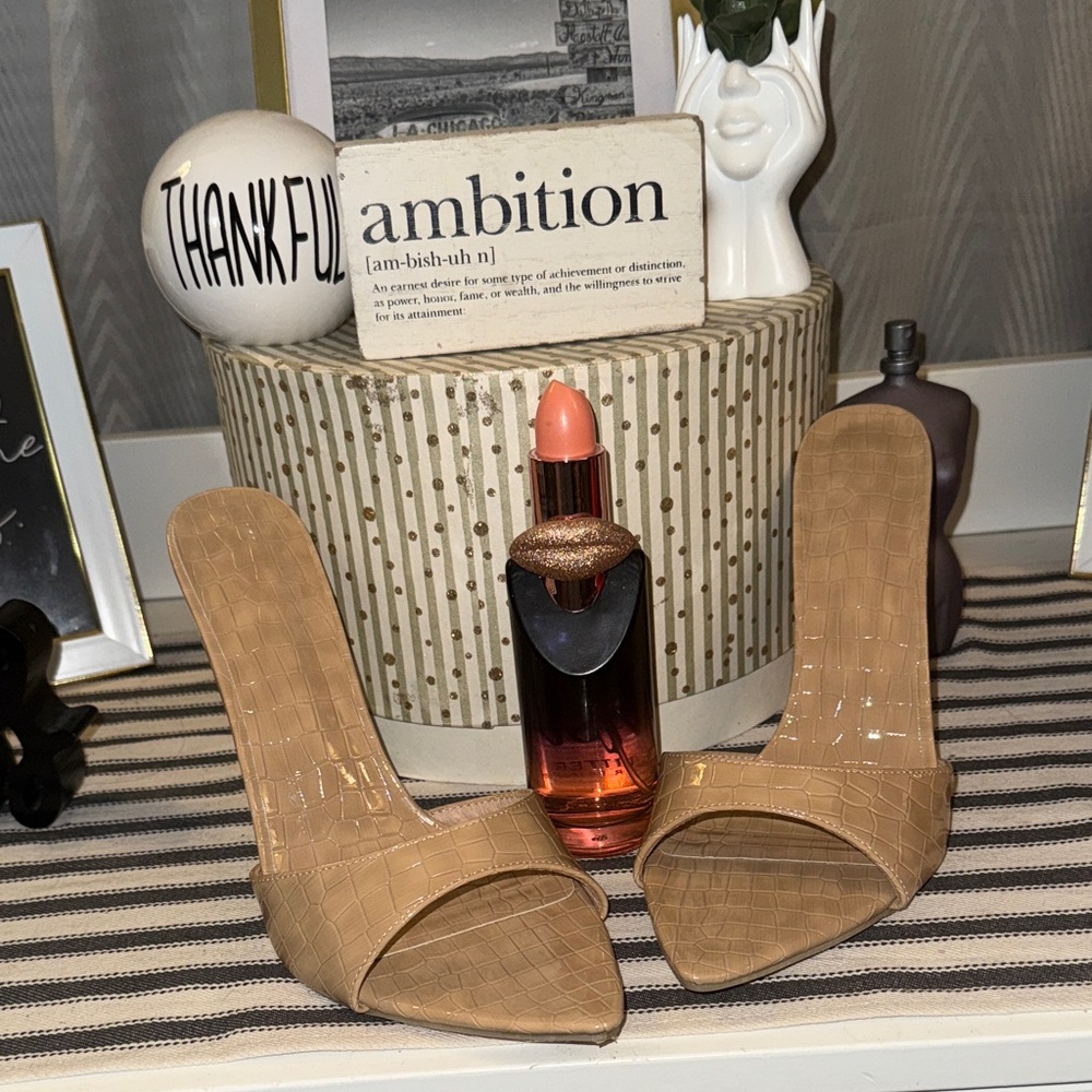 Elegant Tan Croc-Embossed Mules